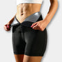 Damen Sauna Sweat Shorts - Hohe Taille, Figurformend-Schwarz/Silber-S-Luzern Mode