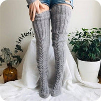 Damen Strick Overknee Socken - Warme Winter Kniestrümpfe-Grau-Luzern Mode