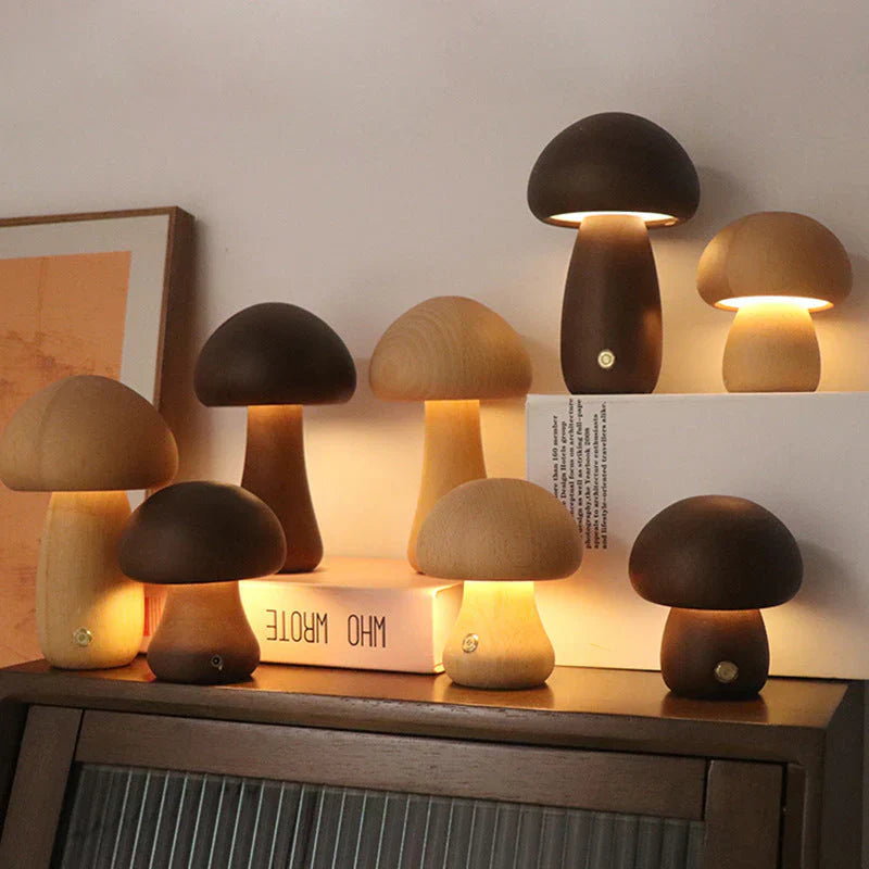 Pilz Nachtlicht | LED Nachhaltig Wiederaufladbar Holz Vielseitig-Luzern Mode