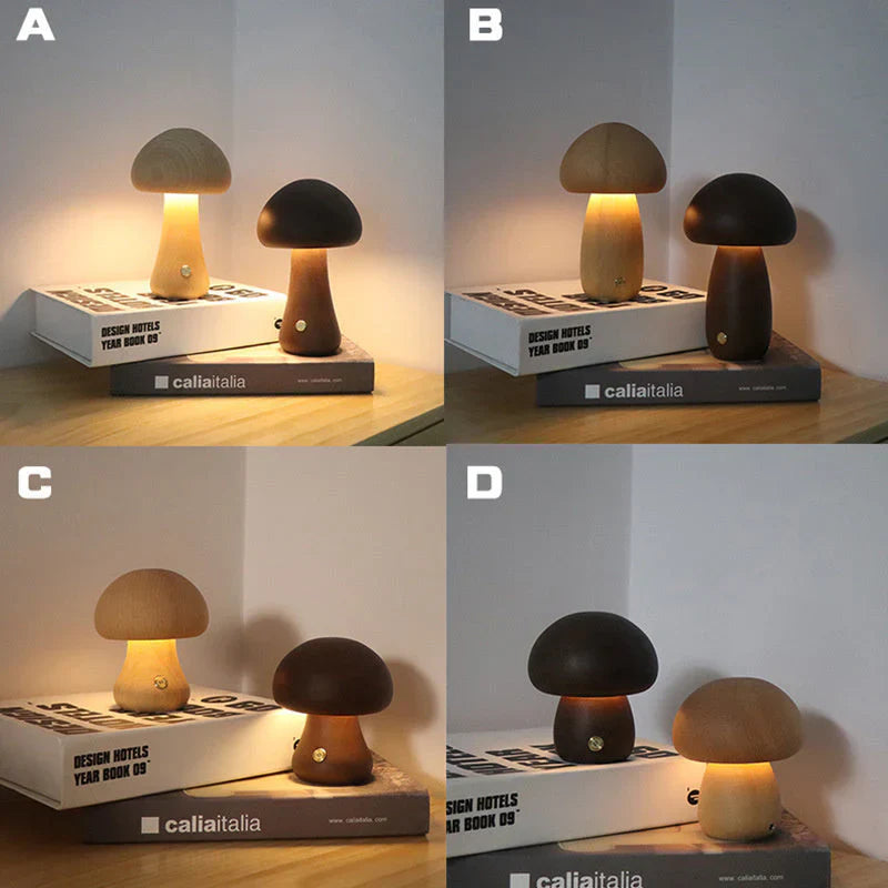 Pilz Nachtlicht | LED Nachhaltig Wiederaufladbar Holz Vielseitig-Luzern Mode