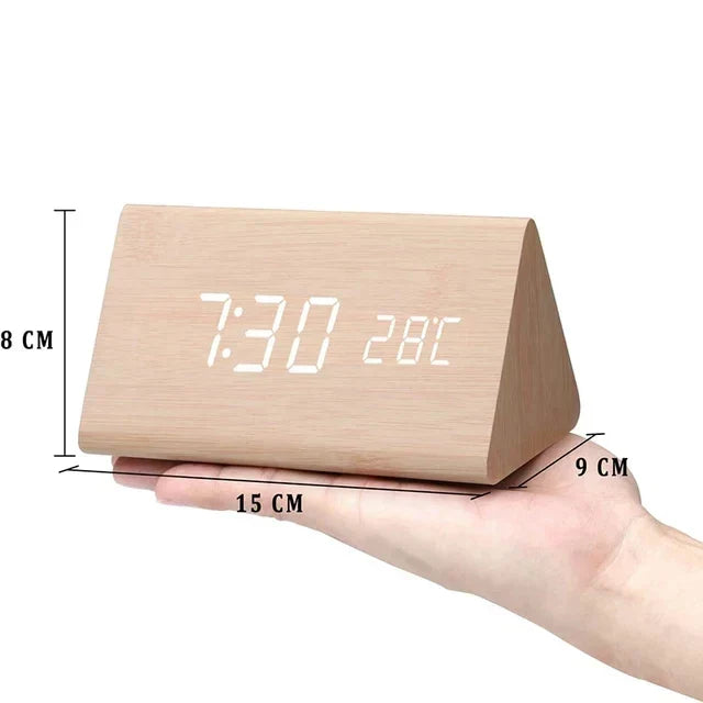 Digitale Holzuhr | LED Vielseitige Temperaturanzeige Einstellbar-Holz-dreieckig-Luzern Mode