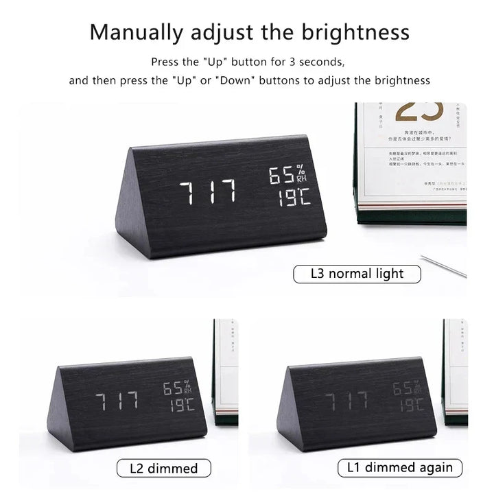 Digitale Holzuhr | LED Vielseitige Temperaturanzeige Einstellbar-Luzern Mode