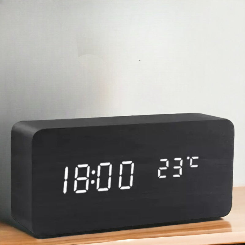 Digitale Holzuhr | LED Vielseitige Temperaturanzeige Einstellbar-Schwarz-blockförmig-Luzern Mode