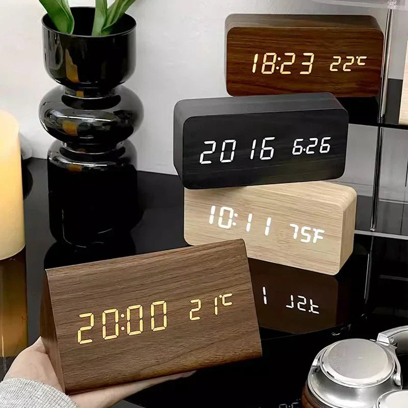 Digitale Holzuhr | LED Vielseitige Temperaturanzeige Einstellbar-Luzern Mode