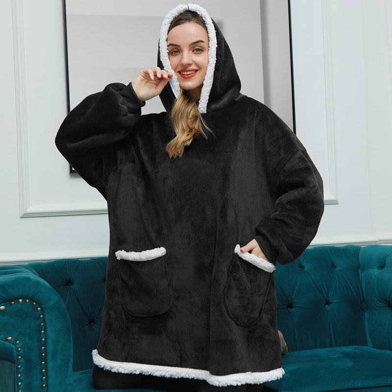 Hoodie & Decke | Herrliche Kombination aus einem weichen Hoodie und einer gemütlichen Decke in einem!-Schwarz-Luzern Mode