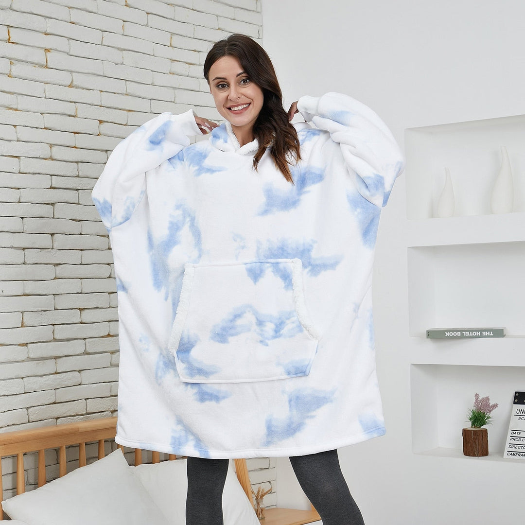 Hoodie & Decke | Herrliche Kombination aus einem weichen Hoodie und einer gemütlichen Decke in einem!-Washed Wit & Blau-Luzern Mode