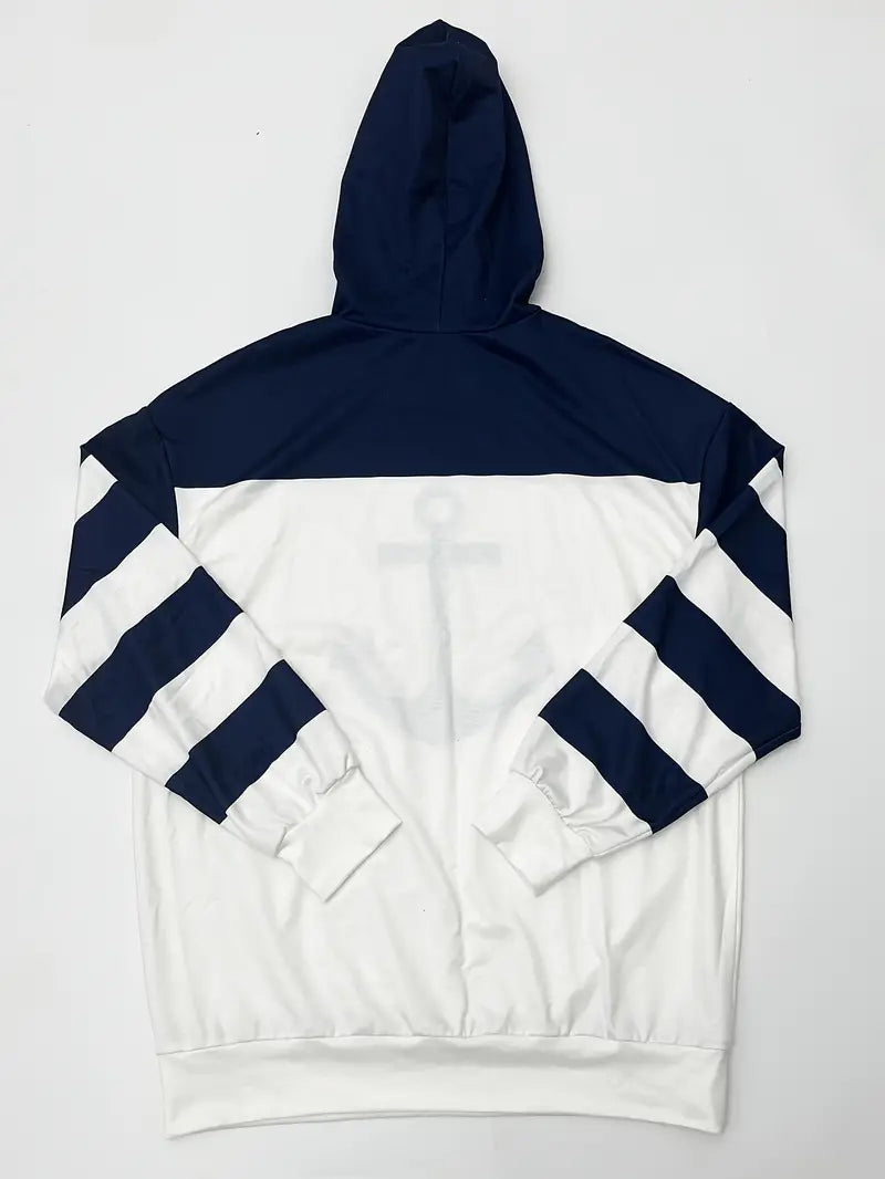 Herren Hoodie mit Anker-Motiv und Streifenärmeln-Luzern Mode