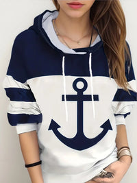 Herren Hoodie mit Anker-Motiv und Streifenärmeln-S-Luzern Mode