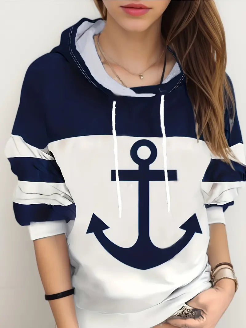 Herren Hoodie mit Anker-Motiv und Streifenärmeln-S-Luzern Mode