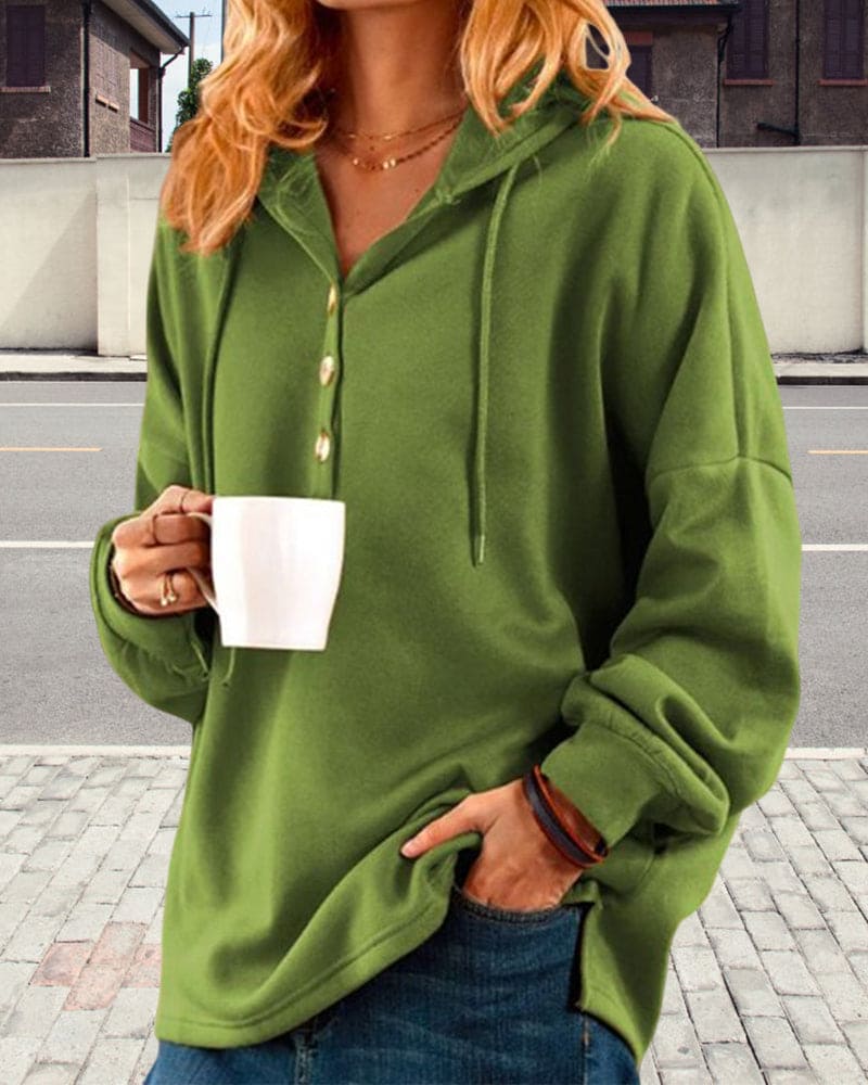 Damen Kapuzenpullover mit Knopfleiste und Kängurutasche-Luzern Mode