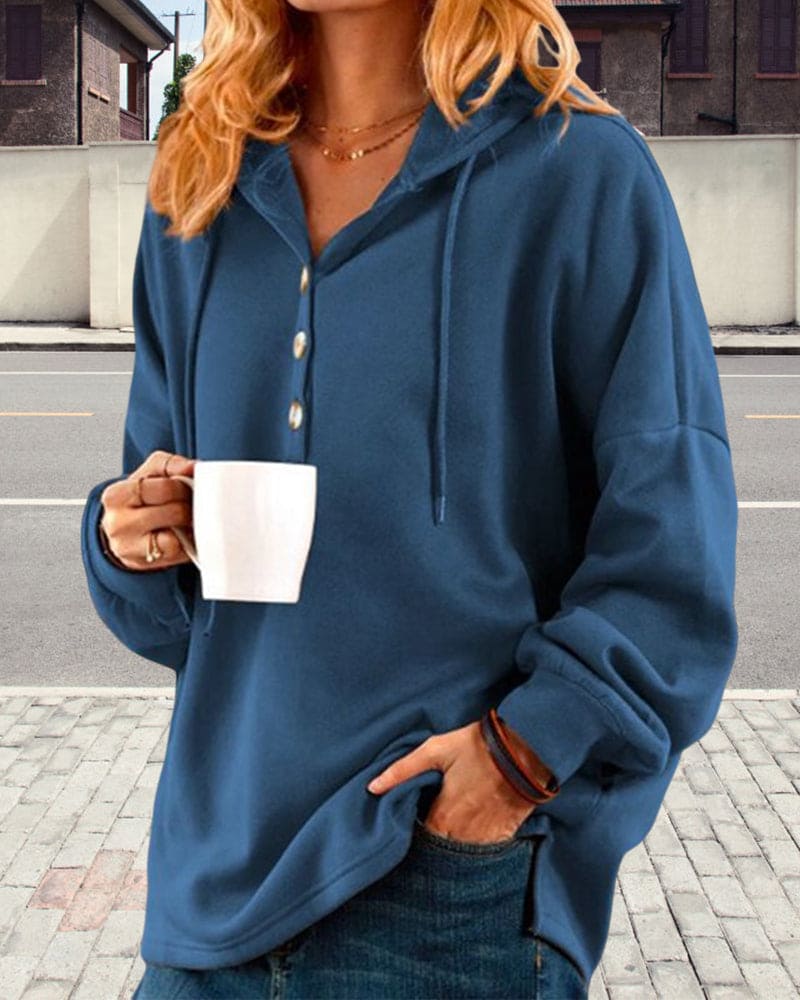 Damen Kapuzenpullover mit Knopfleiste und Kängurutasche-Luzern Mode