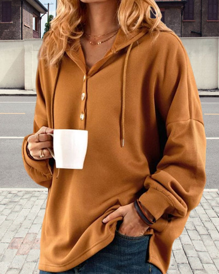Damen Kapuzenpullover mit Knopfleiste und Kängurutasche-Luzern Mode