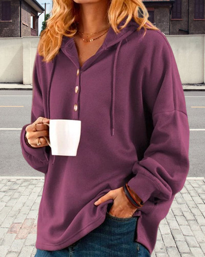 Damen Kapuzenpullover mit Knopfleiste und Kängurutasche-Luzern Mode