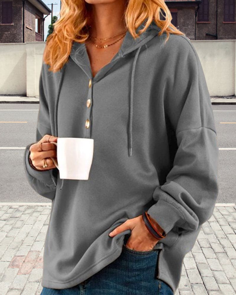 Damen Kapuzenpullover mit Knopfleiste und Kängurutasche-Luzern Mode