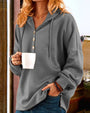 Damen Kapuzenpullover mit Knopfleiste und Kängurutasche-Grau-XS-Luzern Mode