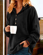 Damen Kapuzenpullover mit Knopfleiste und Kängurutasche-Schwarz-XS-Luzern Mode