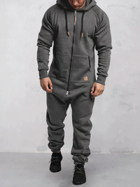 Herren Jumpsuit mit Kapuze und Reißverschluss bequem-Grau-S-Luzern Mode