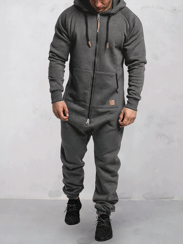 Herren Jumpsuit mit Kapuze und Reißverschluss bequem-Grau-S-Luzern Mode