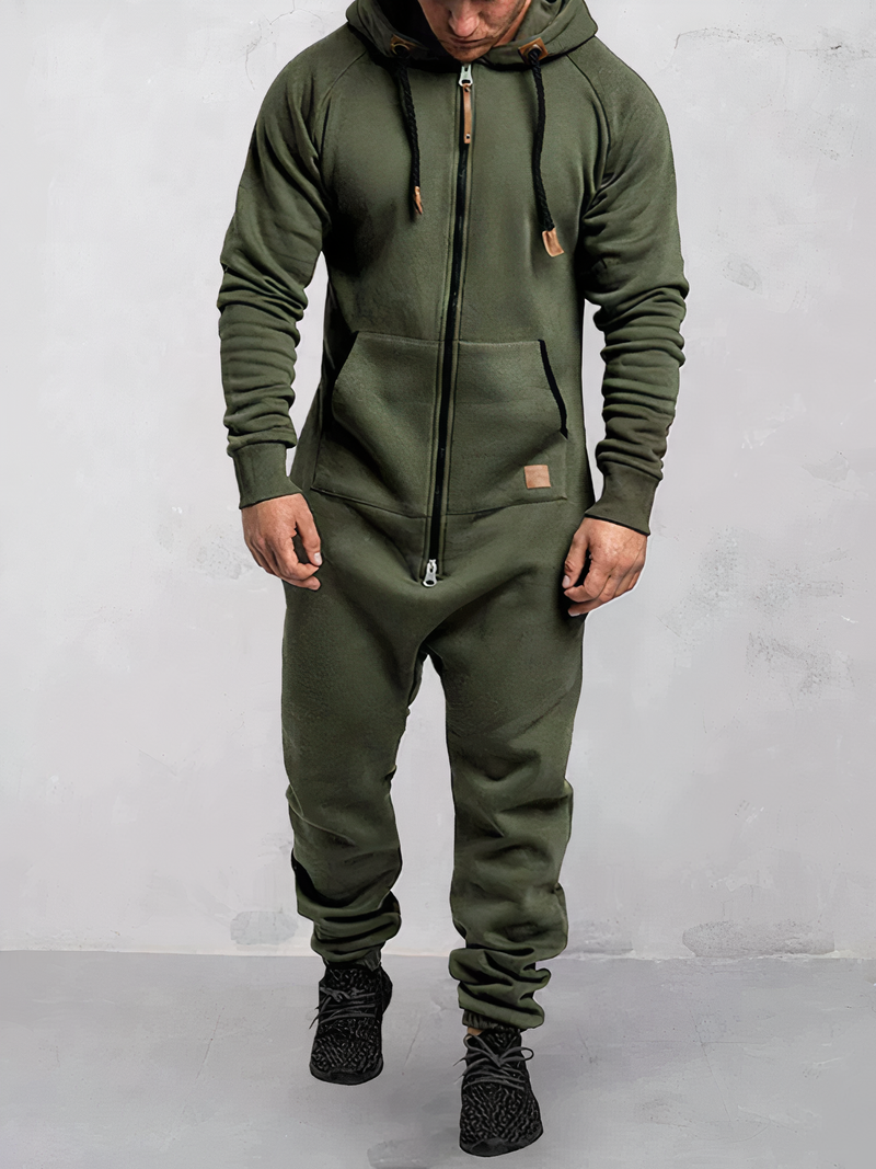 Herren Jumpsuit mit Kapuze und Reißverschluss bequem-Grün-S-Luzern Mode