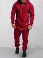 Herren Jumpsuit mit Kapuze und Reißverschluss bequem-Rot-S-Luzern Mode