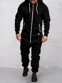 Herren Jumpsuit mit Kapuze und Reißverschluss bequem-Schwarz-S-Luzern Mode
