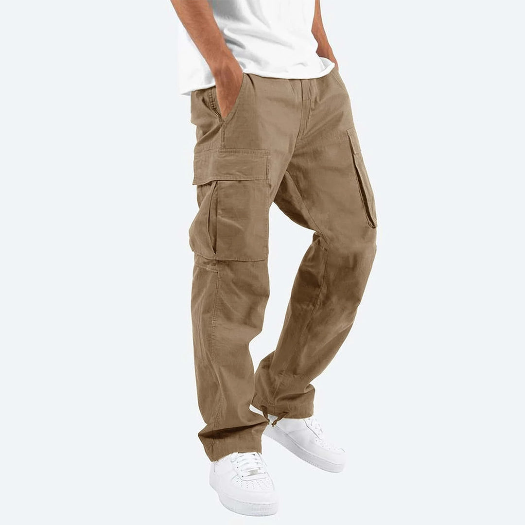 Herren Cargo Hose mit Taschen - Bequeme Freizeithose-Khaki-S-Luzern Mode
