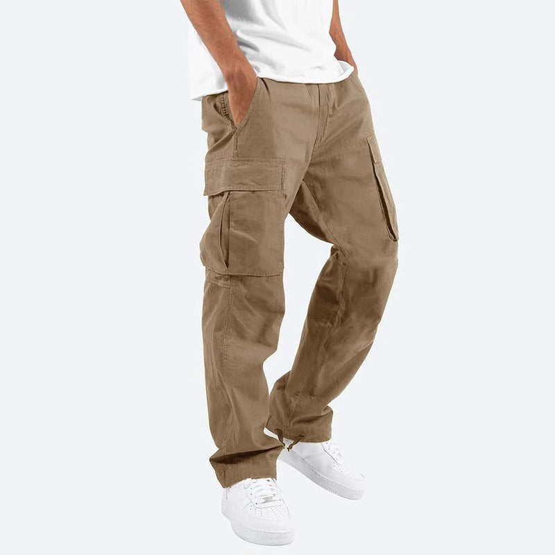 Herren Cargo Hose mit Taschen - Bequeme Freizeithose-Khaki-S-Luzern Mode