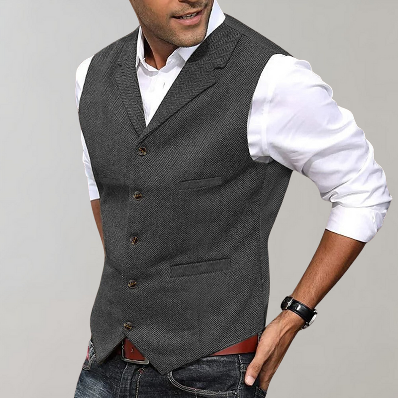 Herren Tweed Weste für Business und Freizeit Outfits-Grau-XS-Luzern Mode