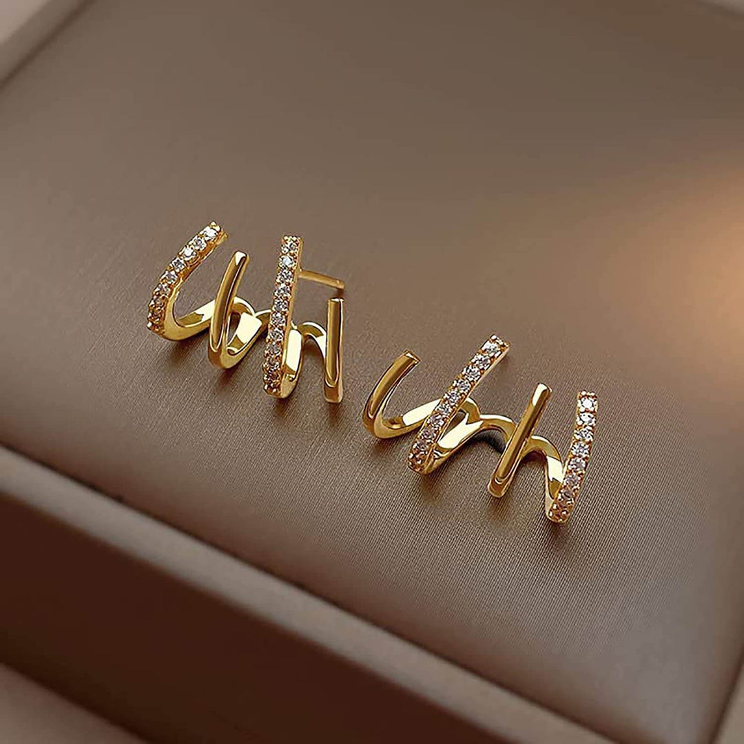Illusie Ohrringe | Vier Ringe | Zirkonia | Silber | Vergoldet | Clip-Luzern Mode