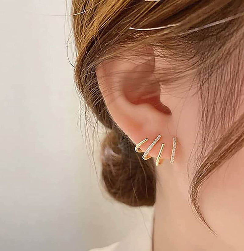 Illusie Ohrringe | Vier Ringe | Zirkonia | Silber | Vergoldet | Clip-Luzern Mode