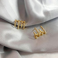 Illusie Ohrringe | Vier Ringe | Zirkonia | Silber | Vergoldet | Clip-Luzern Mode