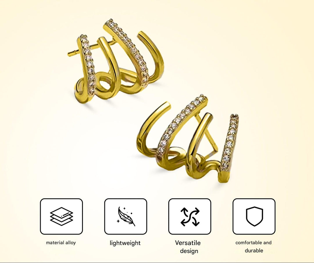 Illusie Ohrringe | Vier Ringe | Zirkonia | Silber | Vergoldet | Clip-Luzern Mode