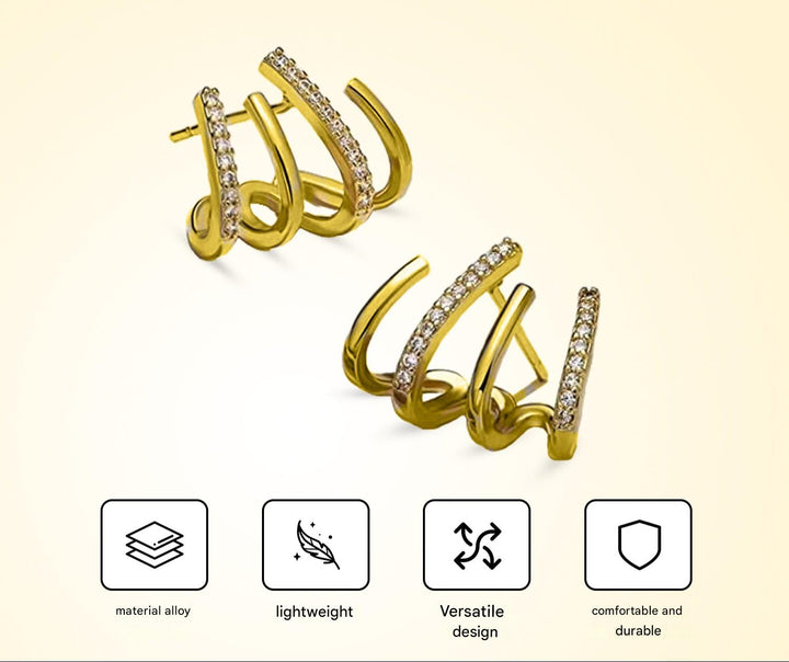 Illusie Ohrringe | Vier Ringe | Zirkonia | Silber | Vergoldet | Clip-Luzern Mode