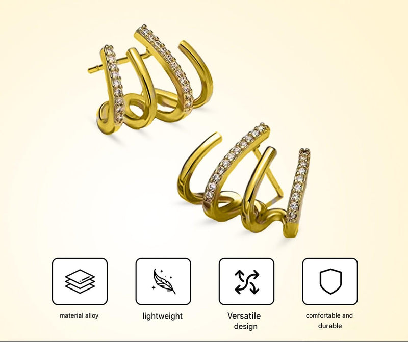 Illusie Ohrringe | Vier Ringe | Zirkonia | Silber | Vergoldet | Clip-Luzern Mode