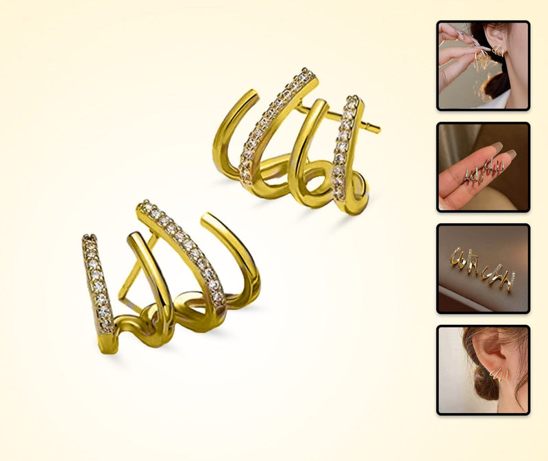 Illusie Ohrringe | Vier Ringe | Zirkonia | Silber | Vergoldet | Clip-Luzern Mode