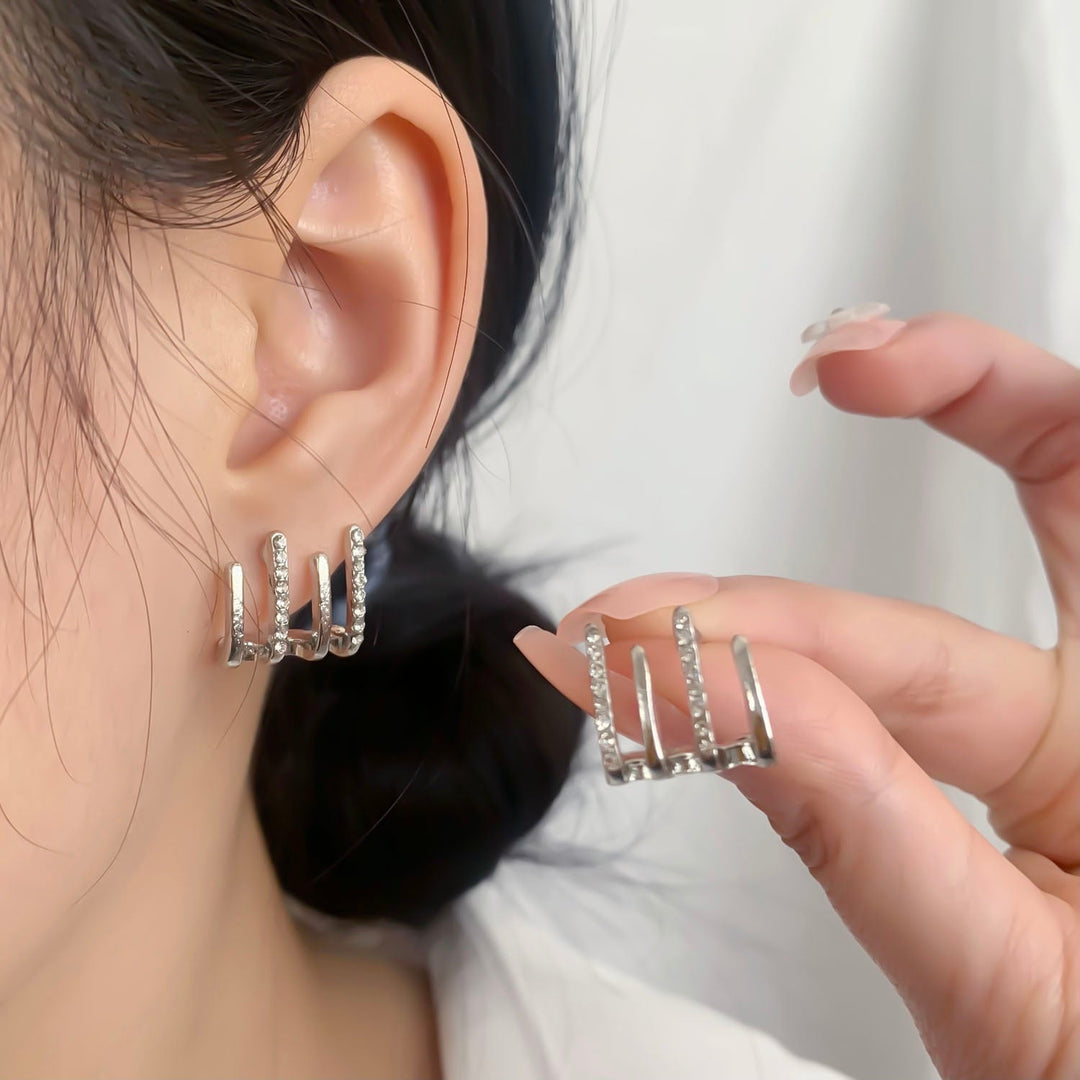Illusie Ohrringe | Vier Ringe | Zirkonia | Silber | Vergoldet | Clip-Silber-Luzern Mode