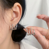 Illusie Ohrringe | Vier Ringe | Zirkonia | Silber | Vergoldet | Clip-Silber-Luzern Mode