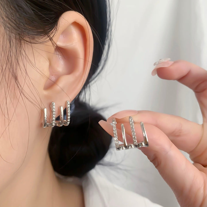 Illusie Ohrringe | Vier Ringe | Zirkonia | Silber | Vergoldet | Clip-Silber-Luzern Mode