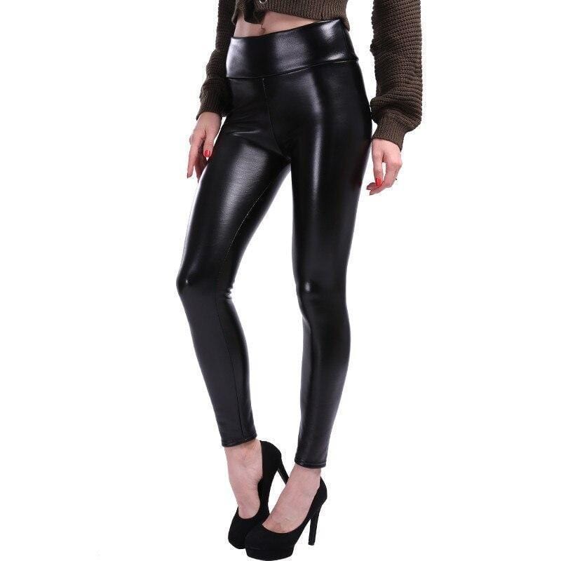 Damen Leggings Kunstleder Slim Fit Hohe Taille Mode-S-Luzern Mode