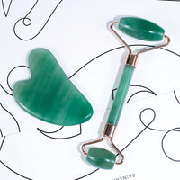 Gesichtsroller Set | 2-teilig Pflegend Durchblutung Glow Gua Sha-Dunkelgrün-Luzern Mode