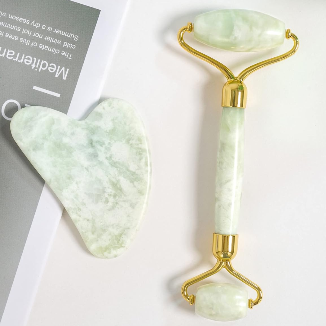 Gesichtsroller Set | 2-teilig Pflegend Durchblutung Glow Gua Sha-Hellgrün-Luzern Mode