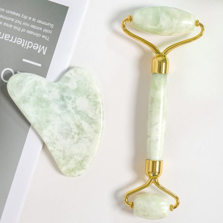 Gesichtsroller Set | 2-teilig Pflegend Durchblutung Glow Gua Sha-Hellgrün-Luzern Mode