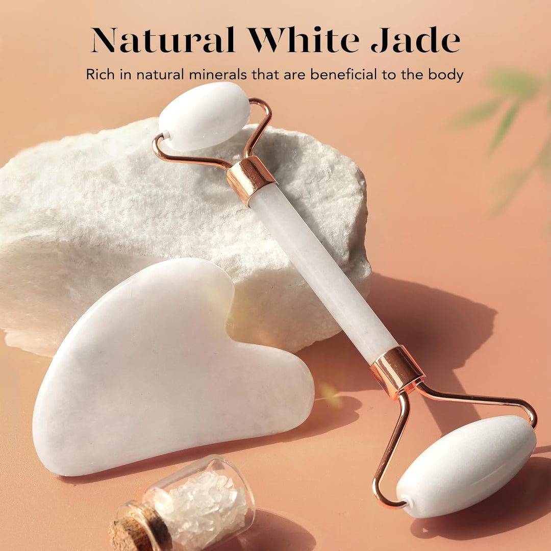 Gesichtsroller Set | 2-teilig Pflegend Durchblutung Glow Gua Sha-Weiß-Luzern Mode
