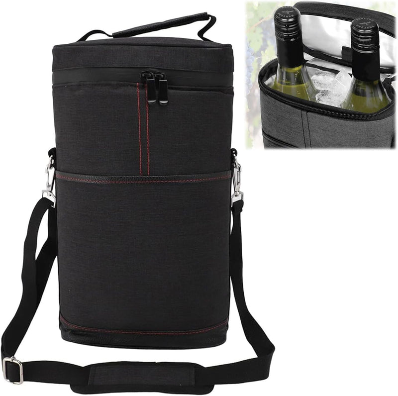 Isolierte 2-Flaschen-Weinkühltasche mit verstellbarem Gurt – Kaufe 1, Erhalte 1 GRATIS