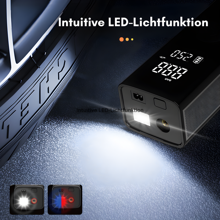 Luftpumpe | Kompakt, Tragbar, Schnell, Wiederaufladbar, Vielseitig, Intelligentes Display-Luzern Mode