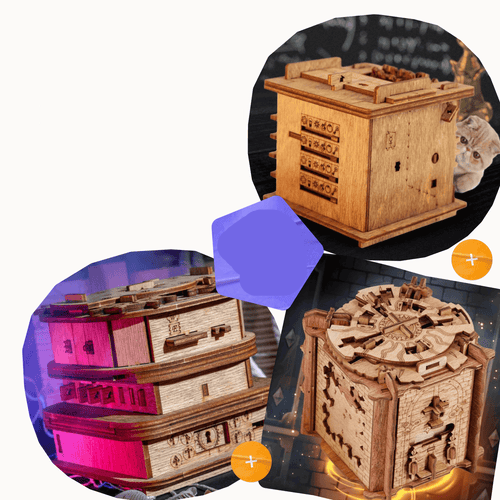 Hölzerne Escape-Puzzlebox | Interaktiv | Unterhaltung | Herausfordernd-Schrödingers Katze + Die Prüfung von Camelot + Davy Jones-Luzern Mode