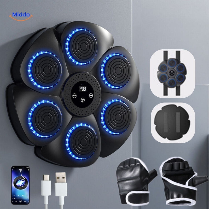 Boxmaschine | Interaktiv Musik Bluetooth Vielseitig Langlebig USB-Schwarz + Halbfinger-Boxhandschuhe-Luzern Mode