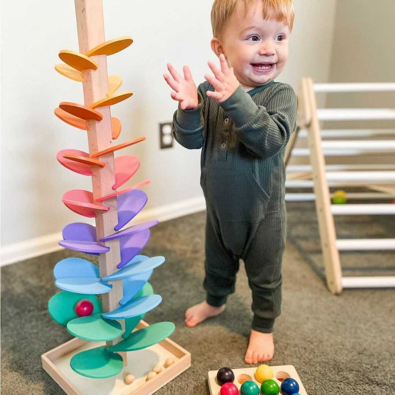 Interaktives Baumspielzeug | Regenbogen Lernspielzeug | Nachhaltig und Natürlich-Entdecker-Set 29 cm (Blumen-Klangbaum + 10 kostenlose Kugeln) (Ausverkauft!)-Luzern Mode