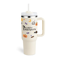 Reisebecher | 1200ML Isolierend Deckel Strohhalm Langlebig Vielseitig-Halloween Cremeweiß-1200 ML-Luzern Mode