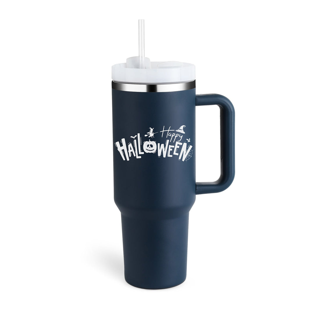 Reisebecher | 1200ML Isolierend Deckel Strohhalm Langlebig Vielseitig-Halloween Dunkelblau-1200 ML-Luzern Mode